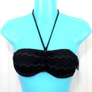 OP Ocean Pacific Drawstring Bikini Top Black Womens Size M